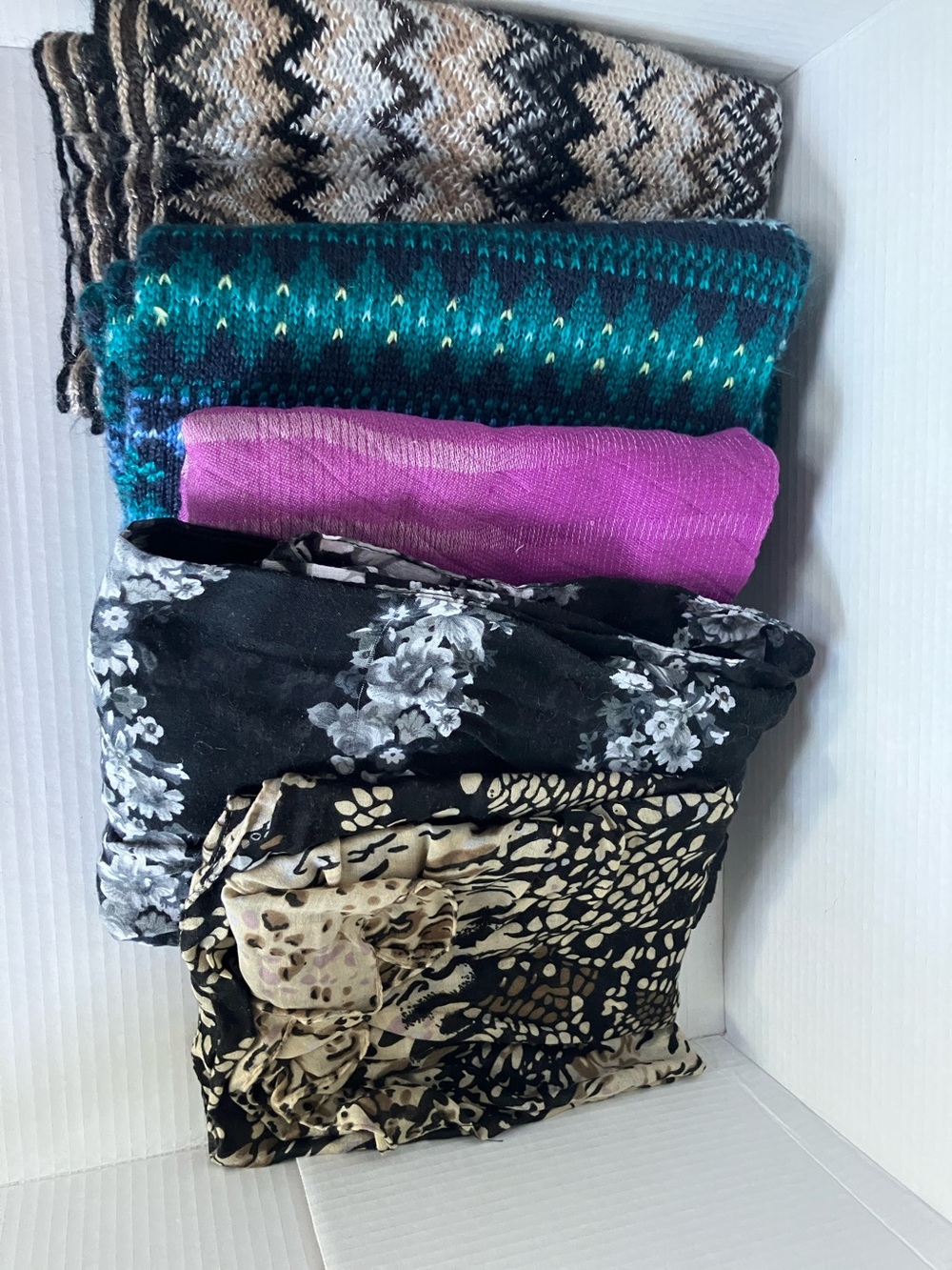 Infinity Scarves Bundle of 5 - Black‎ Floral, Teal & Blue, Magenta, Tan, Brown
